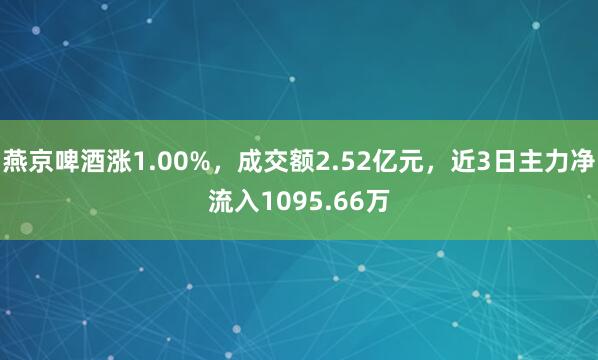 燕京啤酒涨1.00%，成交额2.52亿元，近3日主力净流入1095.66万